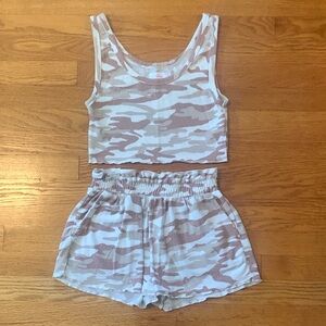 Camo Print Tank Top and Shorts Pajama  Set